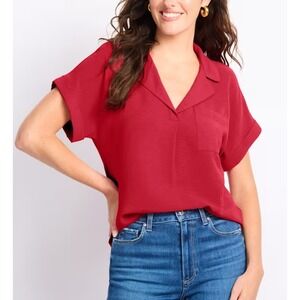 Fortune + Ivy Gina Collared Blouse Red Large New With Tags